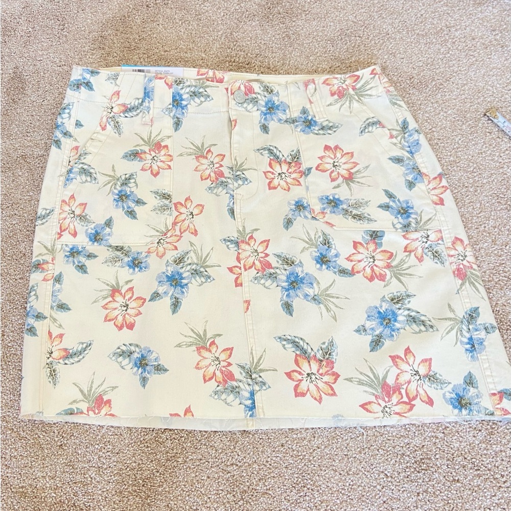 Seven7 NWT Sz 12 Ivory  Floral Utility Skirt Cotton Short Mini Garden Costal
